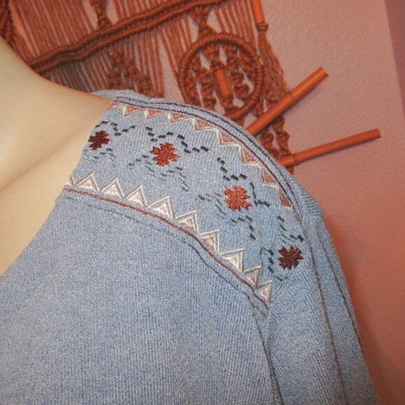 Outback Trading Waffle Knit Henley Sweater Top Size 3X Embroidered Western Aztec - Picture 3 of 14